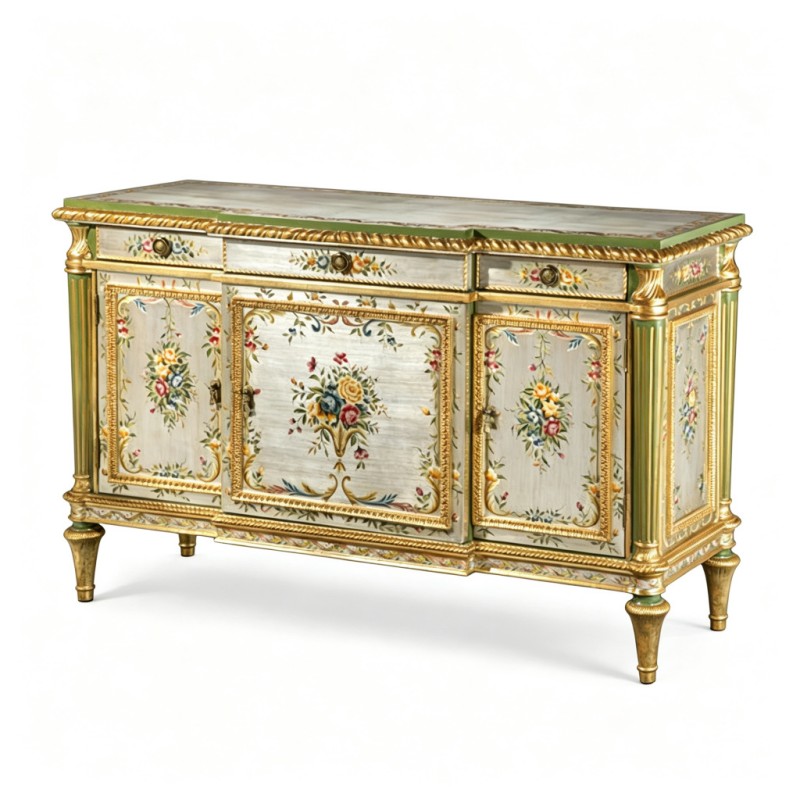 French Classical Hand-Painted Gilded Sideboard