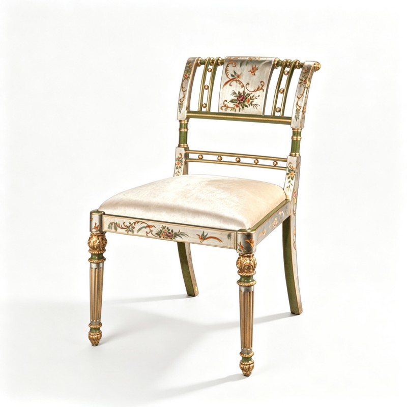French Classical Green-Gold Hand-Painted Openwork-Backrest Decorative Chair