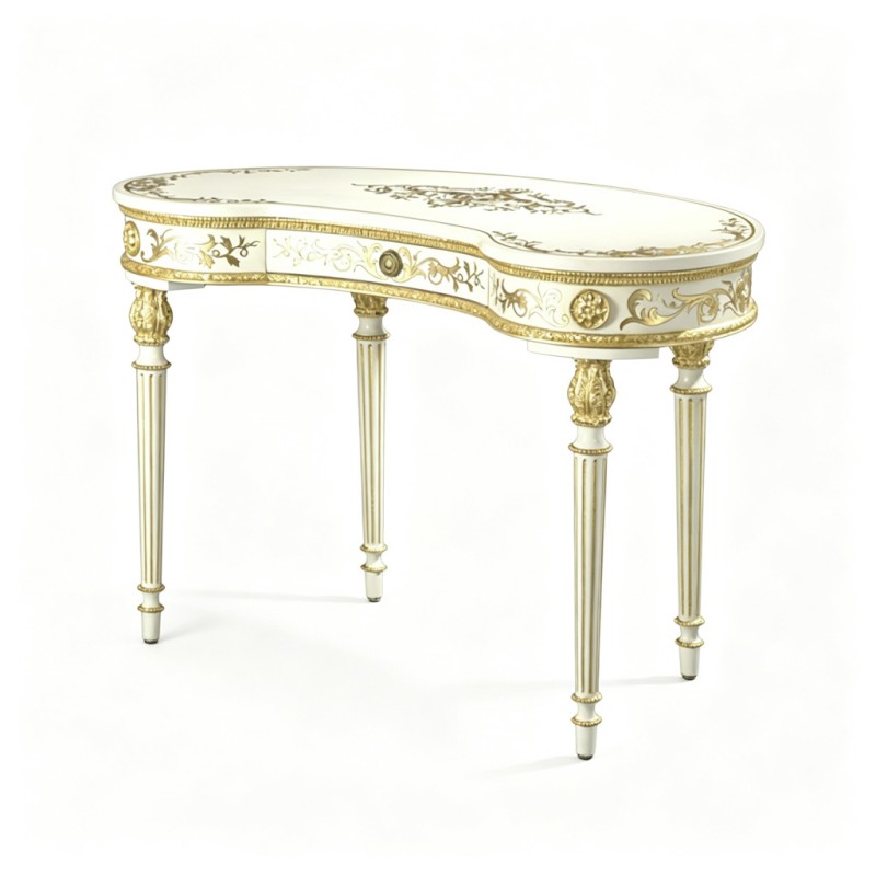 French Classical Kidney-Shaped Carved Decorative Table