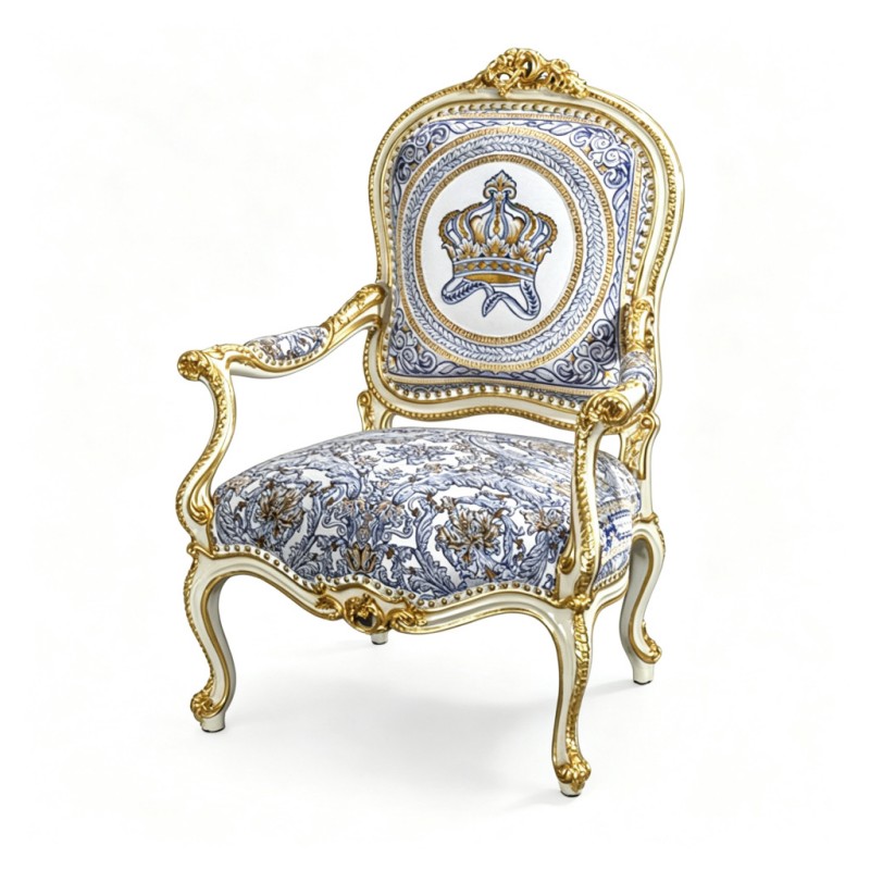French Classical Cream Crest-Carved Armchair