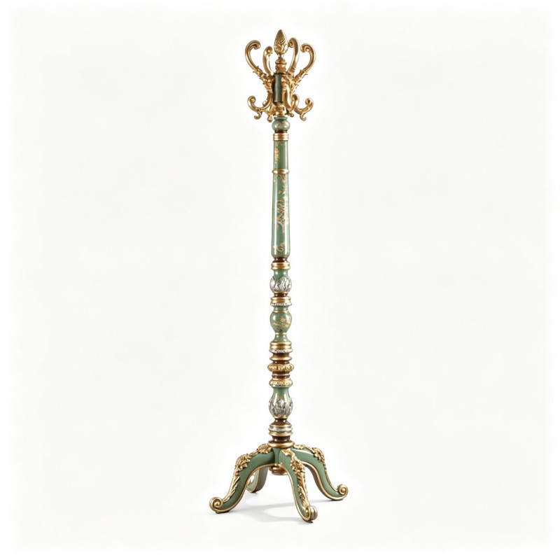 French Classical Celadon Gilded Carved Floor Coat Rack