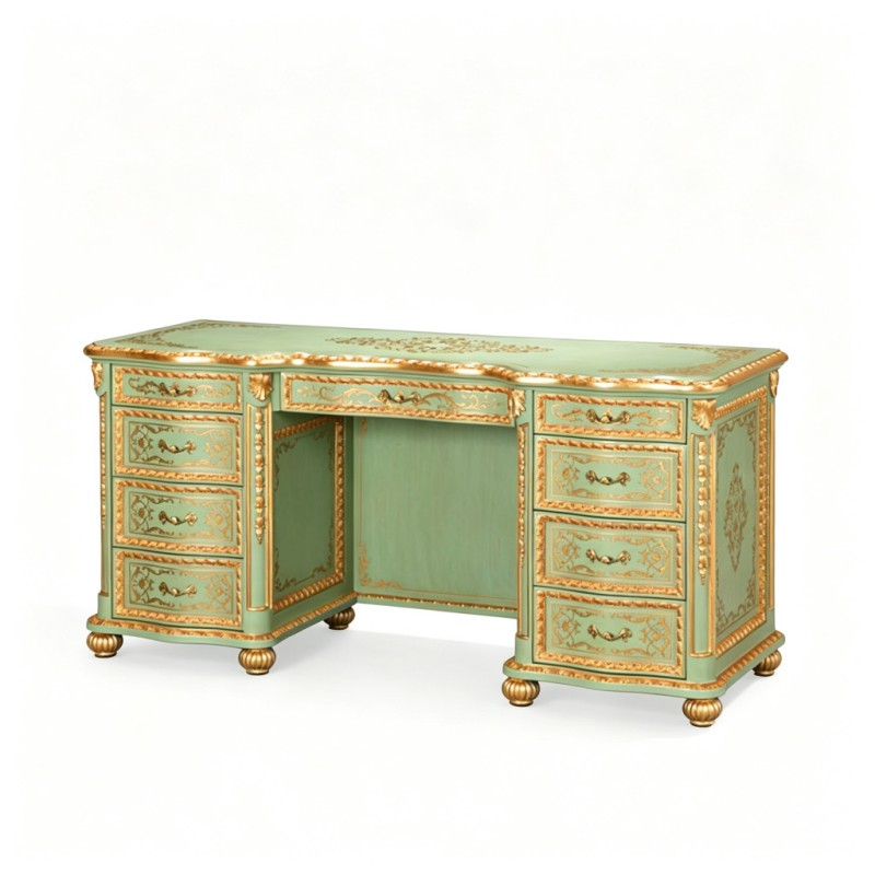French Classical Mint-Green Gold-Carved Writing Desk