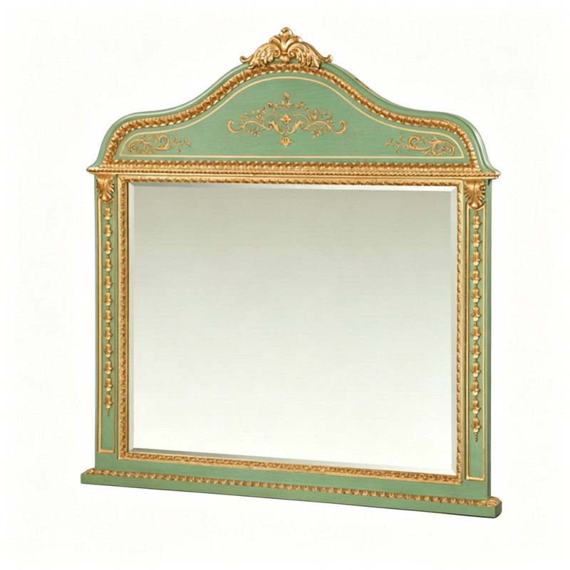French Classical Mint-Green Gold-Carved Arch-Top Wall Mirror