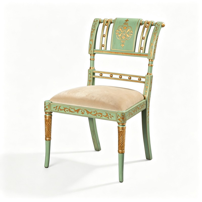 French Classical Light-Green Gold-Carved Decorative Chair