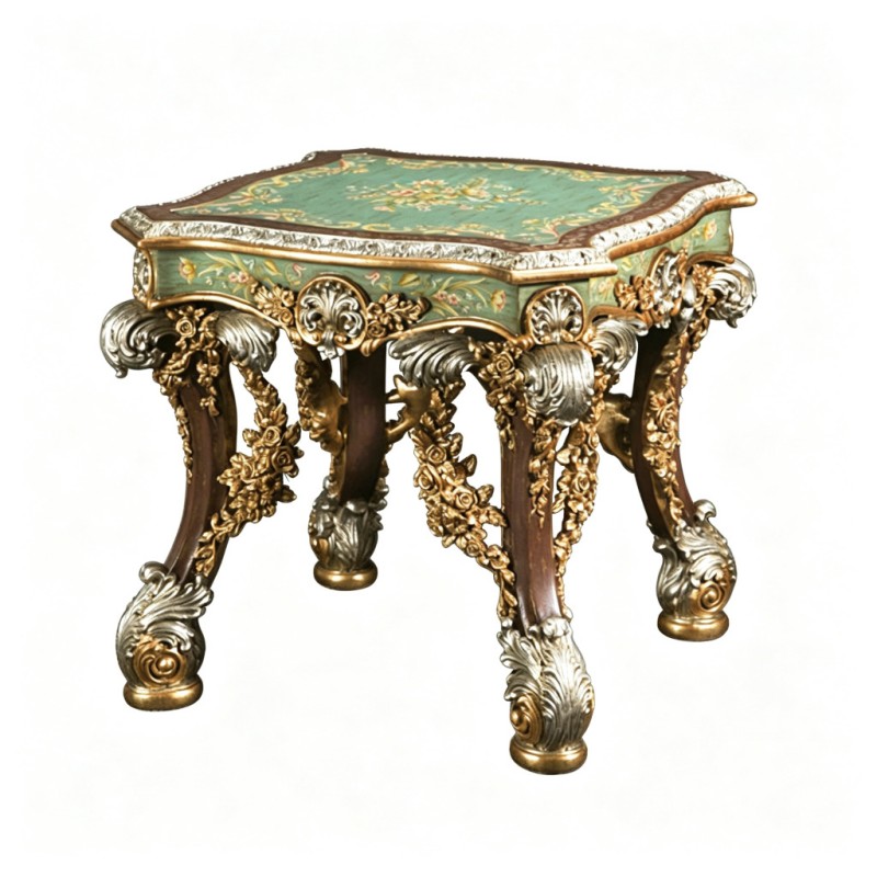 French Classical Celadon Gilded Carved Decorative Square Table