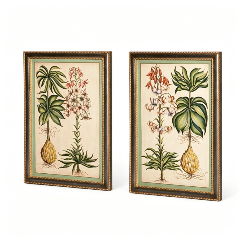 Pair of Vintage Botanical-Illustration Decorative Paintings
