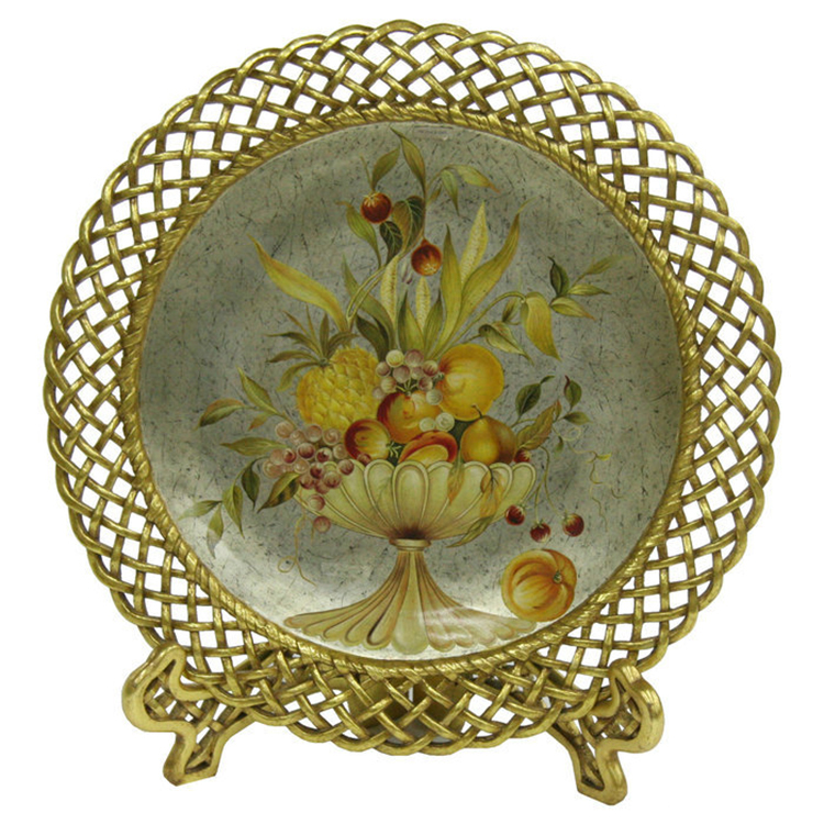 French Gold Openwork-Carved Fruit-Basket Decorative Plate