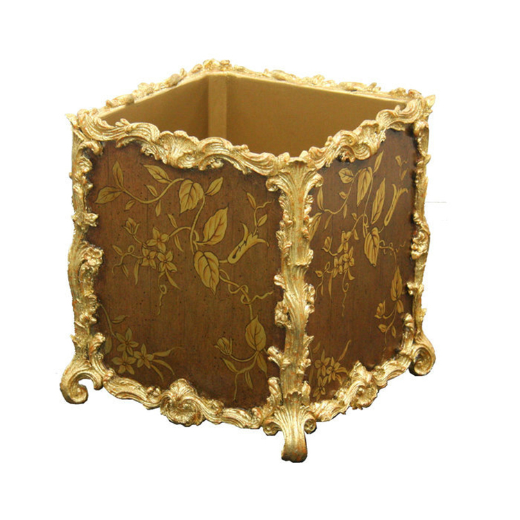 French Gold-Carved Dark-Brown Floral Pentagonal Decorative Vessel