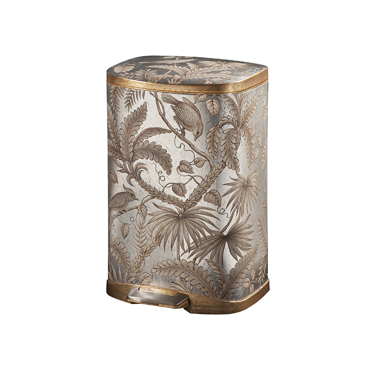 Vintage Silver-Grey Tropical-Plant Pedal Waste Bin