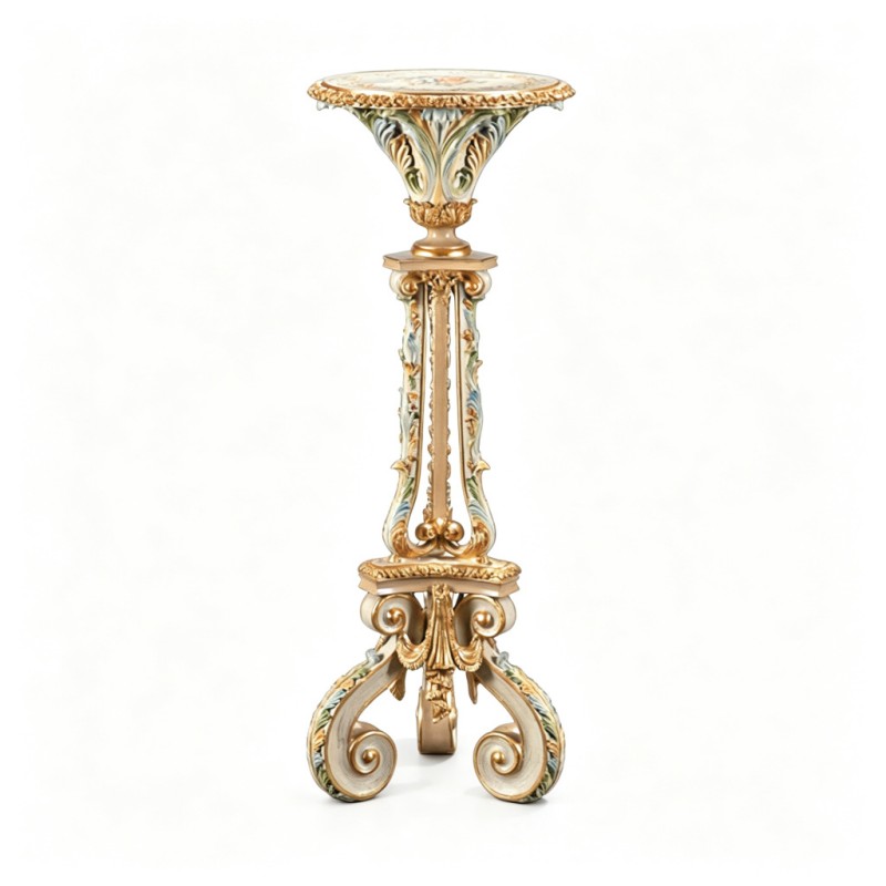 French Classical Gold Hand-Painted Carved Pedestal Plant Stand