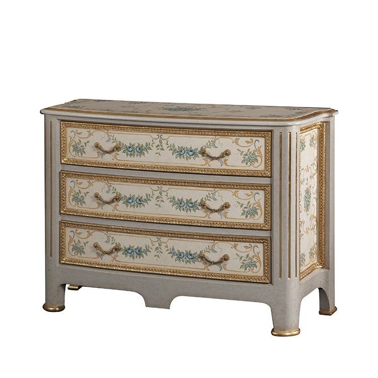 Gilded Hand-Painted French-Style Chest of Drawers