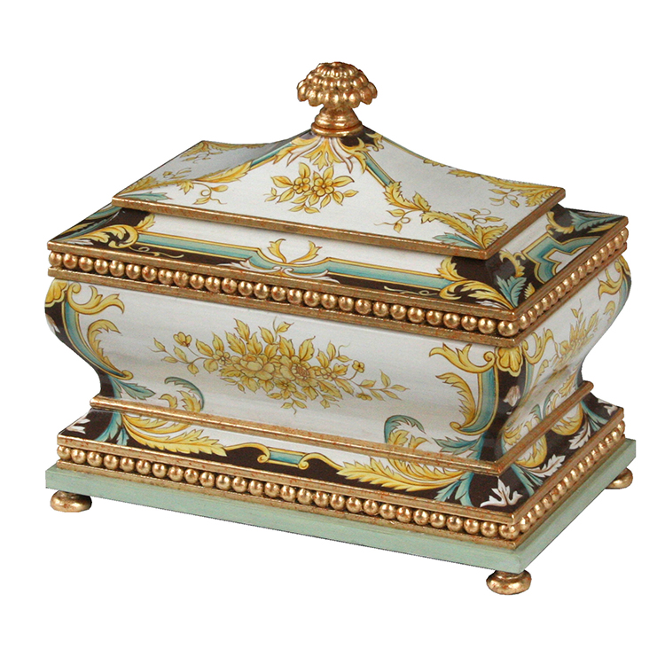 French White-Base Floral-Scrollwork Lidded Storage Box