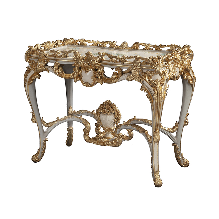French Rococo Cream Gilded Carved Console Table
