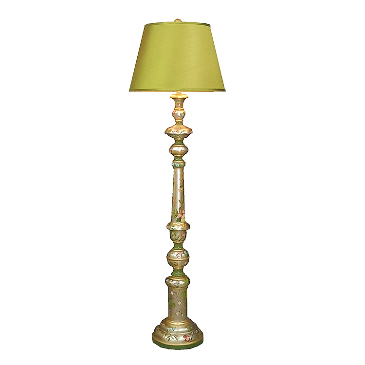French Vintage Hand-Painted Fabric Floor Lamp