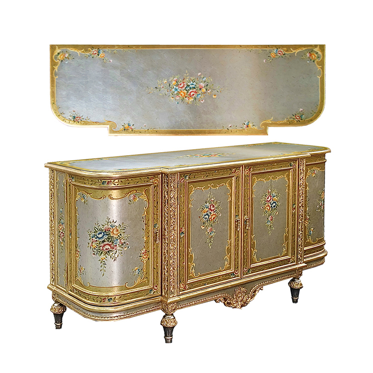 French Gilded Carved Floral Hand-Painted Decorative Cabinet