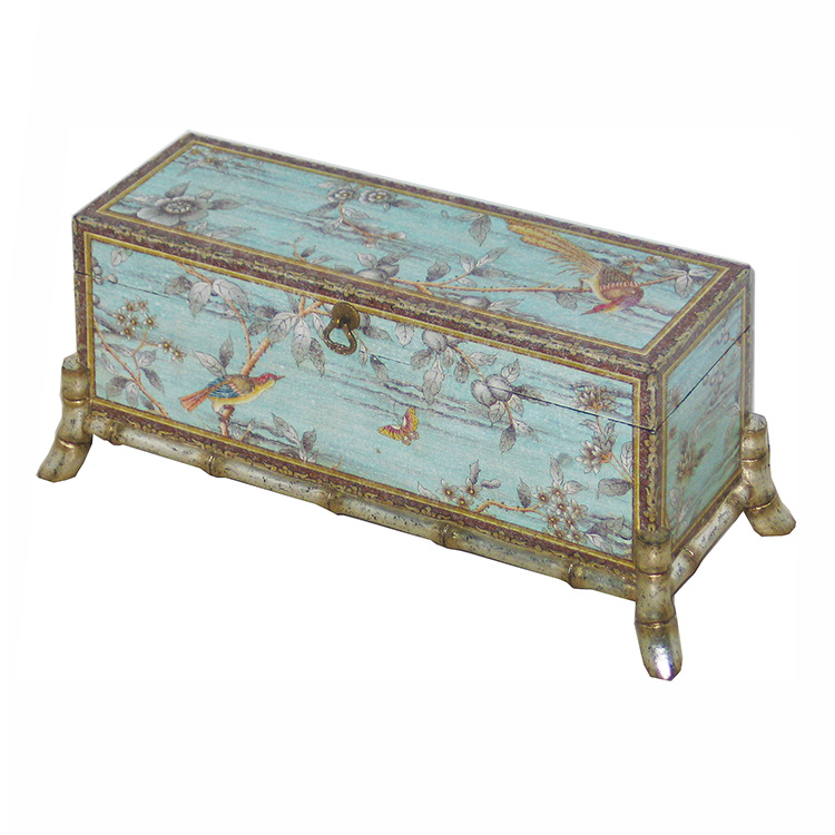 Chinese Light-Celadon Bird-and-Flower Bamboo-Styled Decorative Box