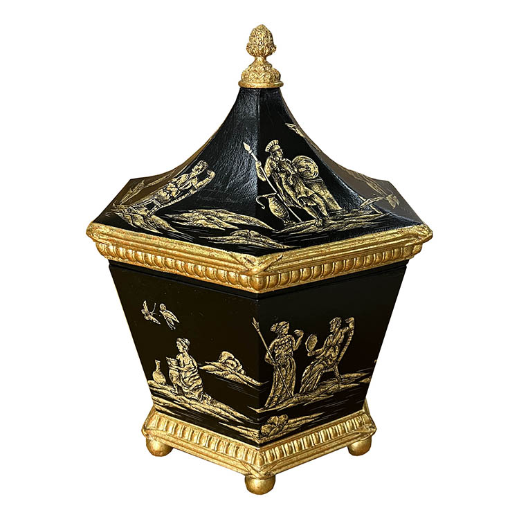 French Black-Base Gilded Mythological-Relief Pentagonal Storage Box