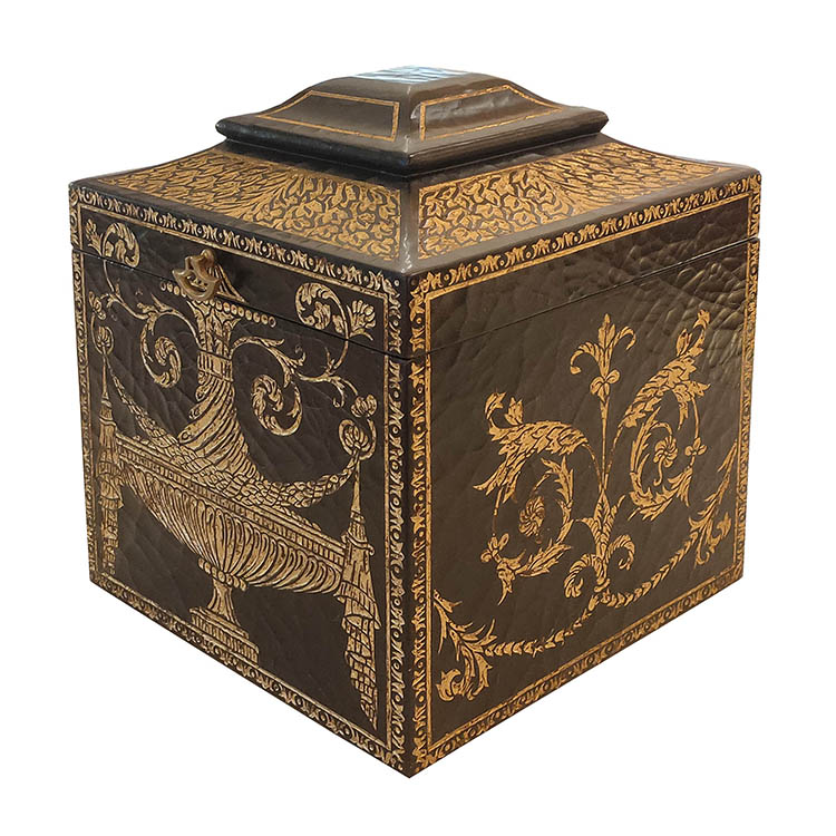French Black-Base Gold-Pattern Classical-Motif Square Storage Box