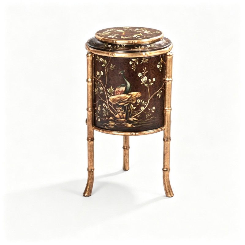Gilt Classic French-Style Peacock-and-Bird-and-Flower Pedestal Side Table