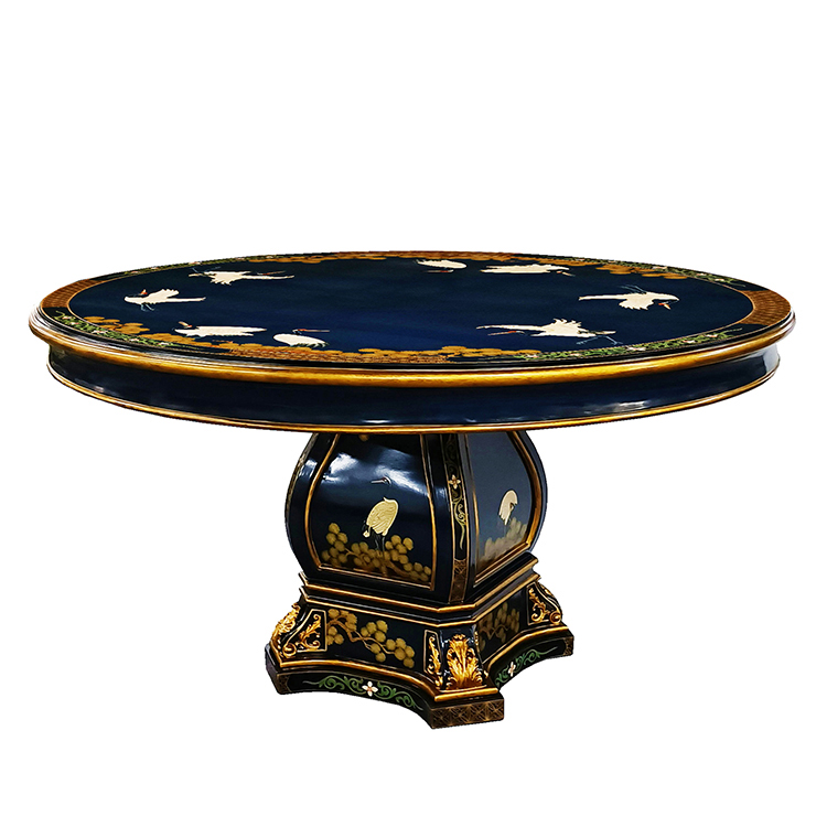 Hand-Painted Crane Dining Table, Navy